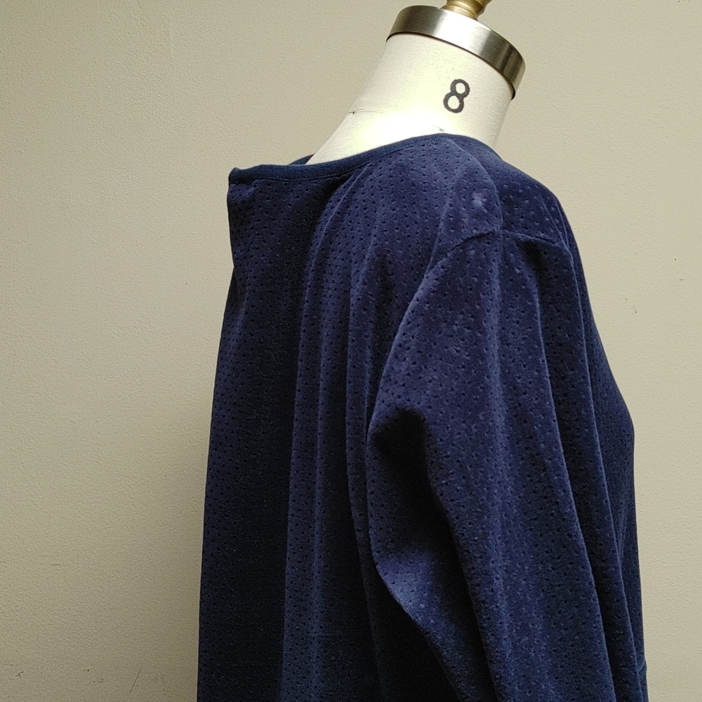 Blue Embossed Velvet Long Sleeve Maxi Dress Muffler Pocket M - Picture 7 of 12